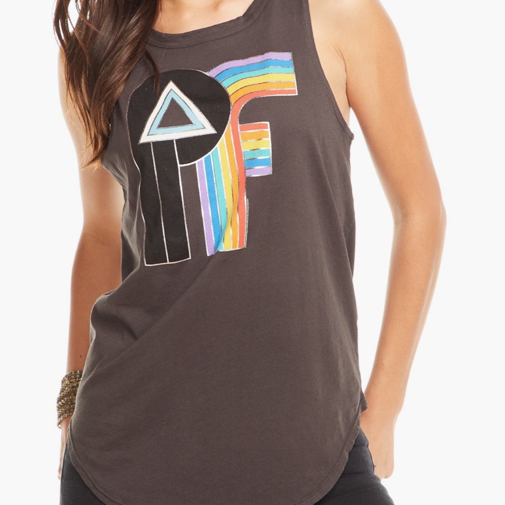 Chaser Black Graphic Muscle Tee with Rainbow Accents size small